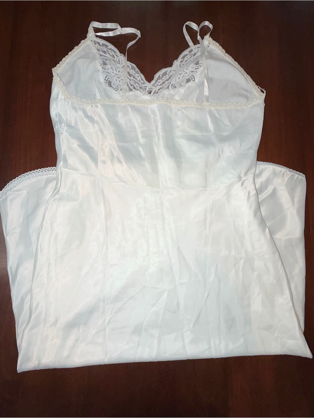 Vintage Wonder Maid White Satin Lace Maxi Slip Nightgown ILGWU Size 38